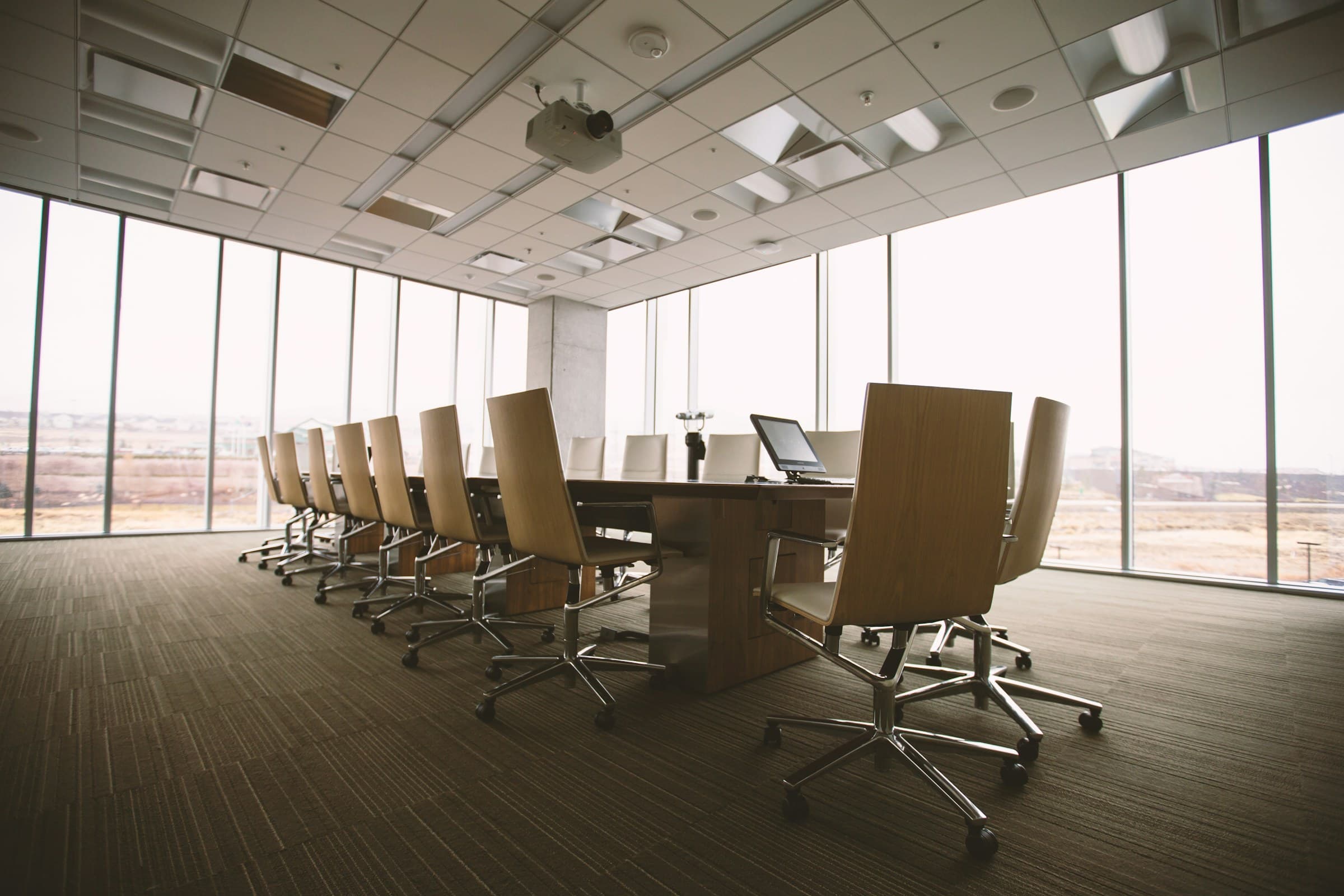 An empty boardroom with a wide view