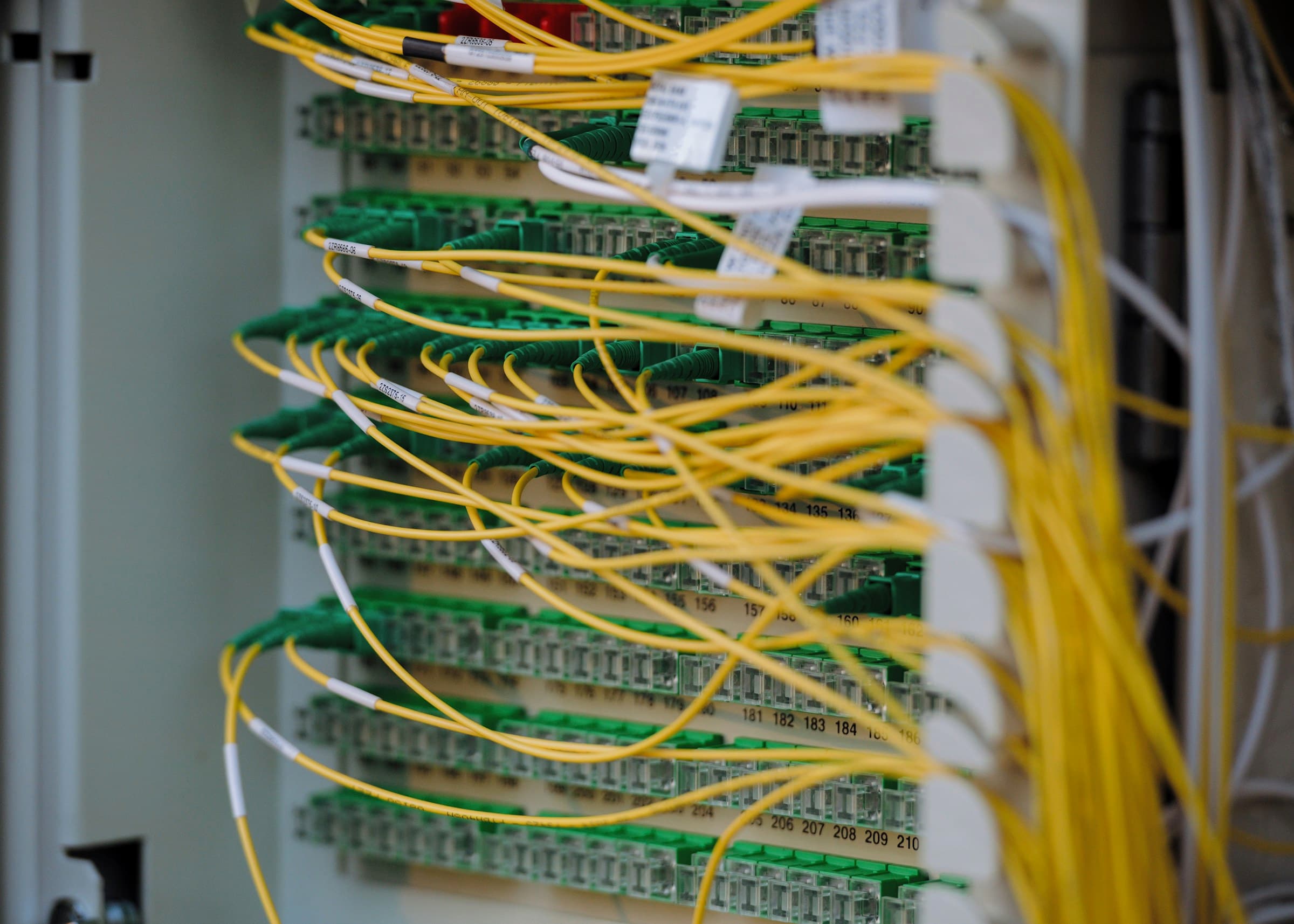 Yellow and green cables neatly connected